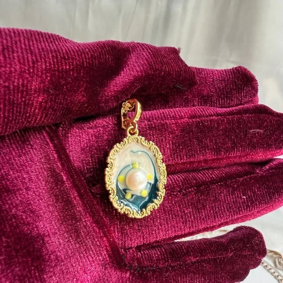 Anthropologie Gold and Blue Cameo Necklace - Picture 8 of 11